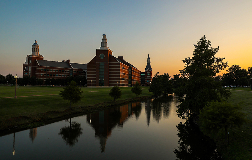 Baylor Science Buildling reflected in water